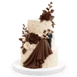 Gül Detaylı Gelin Damat Şeker Hamurlu Pasta