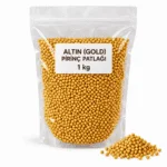 Şeffaf 1 kg ambalajda altın renkli gold pirinç patlağı