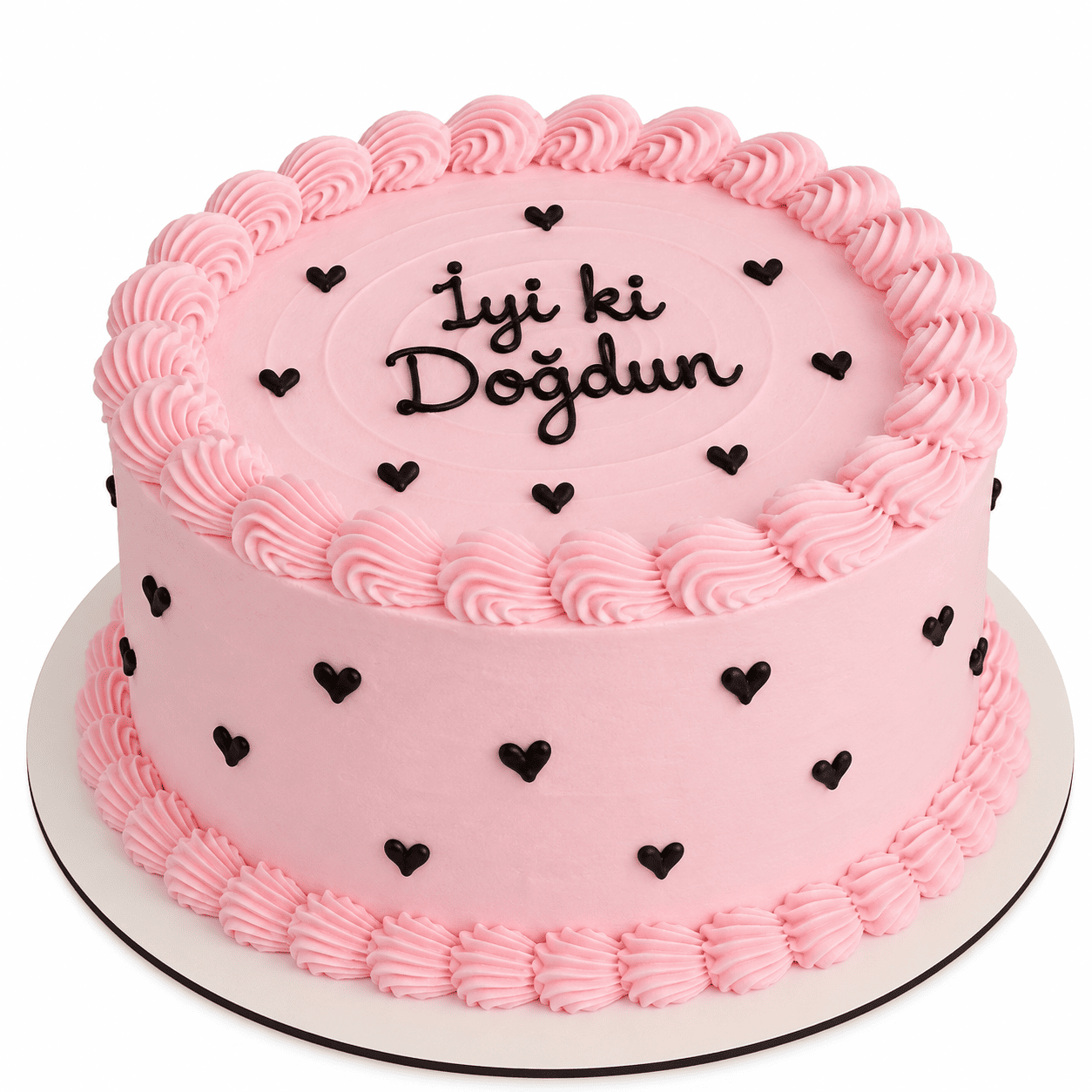 Pembe Siyah Kalp Desenli Doğum Günü Pastası Pembe Siyah Kalp Desenli Pasta